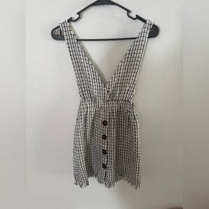 Frille Rose Overall Mini Dress Womens Small Black White Plaid Button Front